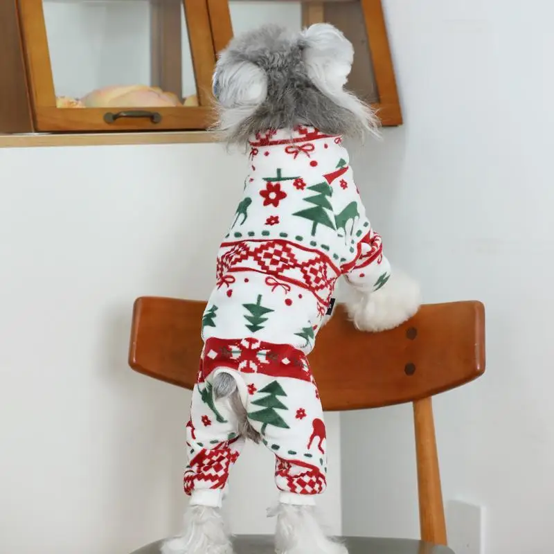 クリスマス犬用フランネル服：厚手デザインで冬の外出も安心