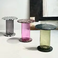 おしゃれなバブルガラスの円形テーブル【リビング用・モダンデザイン・小型】