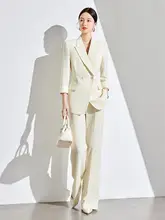 大人の女性向け 休闲スーツ【薄手・鵝黄色・洗練されたシルエット】（セットアップ対応）
