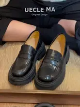 牛革製 厚底ローファーシューズ【女性用・ビンテージスタイル・スリップオン・イギリス風】