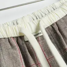 ストレッチウエストとドローコード付きのビンテージチェックカジュアルパンツ【女性用・春夏用】