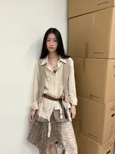 レーヨンリネン混紡プリーツフリンジシャツ