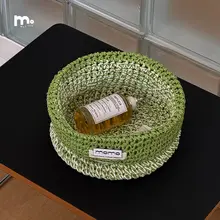 ラフィア草製 手編み収納バスケット【デスクトップ装飾・化粧品やおもちゃの整理用】