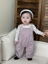 可愛いウサギ柄の赤ちゃんロンパース【春秋用・トップスとサロペットの2点セット】（セットアップ対応）