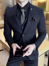 ビジネススーツ【韓国風・チェック柄・ウエストシェイプ・ブライダル対応・三点セット（セットアップ対応）】