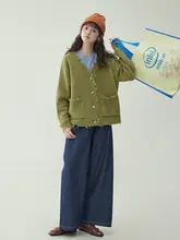 北島AMUU オリジナル Vネックウールニットカーディガン【秋冬用・レディース・シングルボタン・穴あけデザイン】