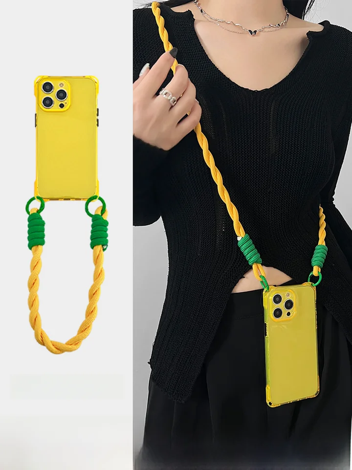 iPhone 14 Pro Max用 軽量透明クリアケース【純黄色・ソフトシリコン・スリング付き・防摔・対応機種：iPhone 12/13/15 Plus】