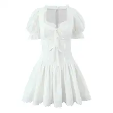 華やかなプリンセススタイルのドレス【バブルスリーブ・UVカット・レーストリム・ウエストタイト】