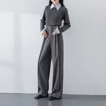 高級グレーのハイウエストテーパードパンツ【フィット・通勤・カジュアル】
