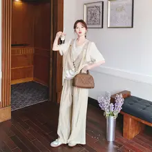 した雰囲気の配色ベストとパンツ【夏用・軽やかデザイン・フレッシュスタイル】（セットアップ対応）