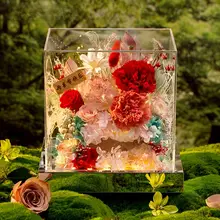 高級感ある永生花カーネーションの花束ギフトボックス【母の日・誕生日・教師の日用】