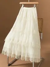 黒のネットレース プリーツスカート【女性用・中長丈・ケーキスタイル・大きいサイズ対応】