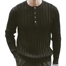 秋冬用 メンズストライプニットセーター【リブ編み・ボタン付き・シンプルデザイン】