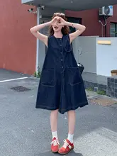 デニム風ノースリーブオールインワン【夏用・フィット・ハイウエスト・背中ストラップ】（セットアップ対応）