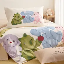 かわいい手描きデザインの純綿の冬用寝具セット【四点セット・子供用・フランネル仕上げ】（セットアップ対応）