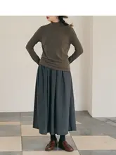 レトロチェックプリーツAラインロングスカート【コットン風・スリム効果・ひざ下丈】