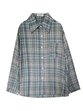 深い青色のチェック柄シャツ【カジュアル・シングルボタン・秋用】（セットアップ対応）
