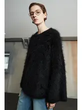 極上の柔らかさのスーパーモヘアのロングセーター【ラウンドネック・豊かな毛並み】