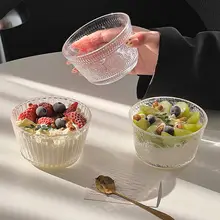 高級感あるストライプデザインのガラス製デザートボウル【アイスクリーム・ヨーグルト・サラダ用】
