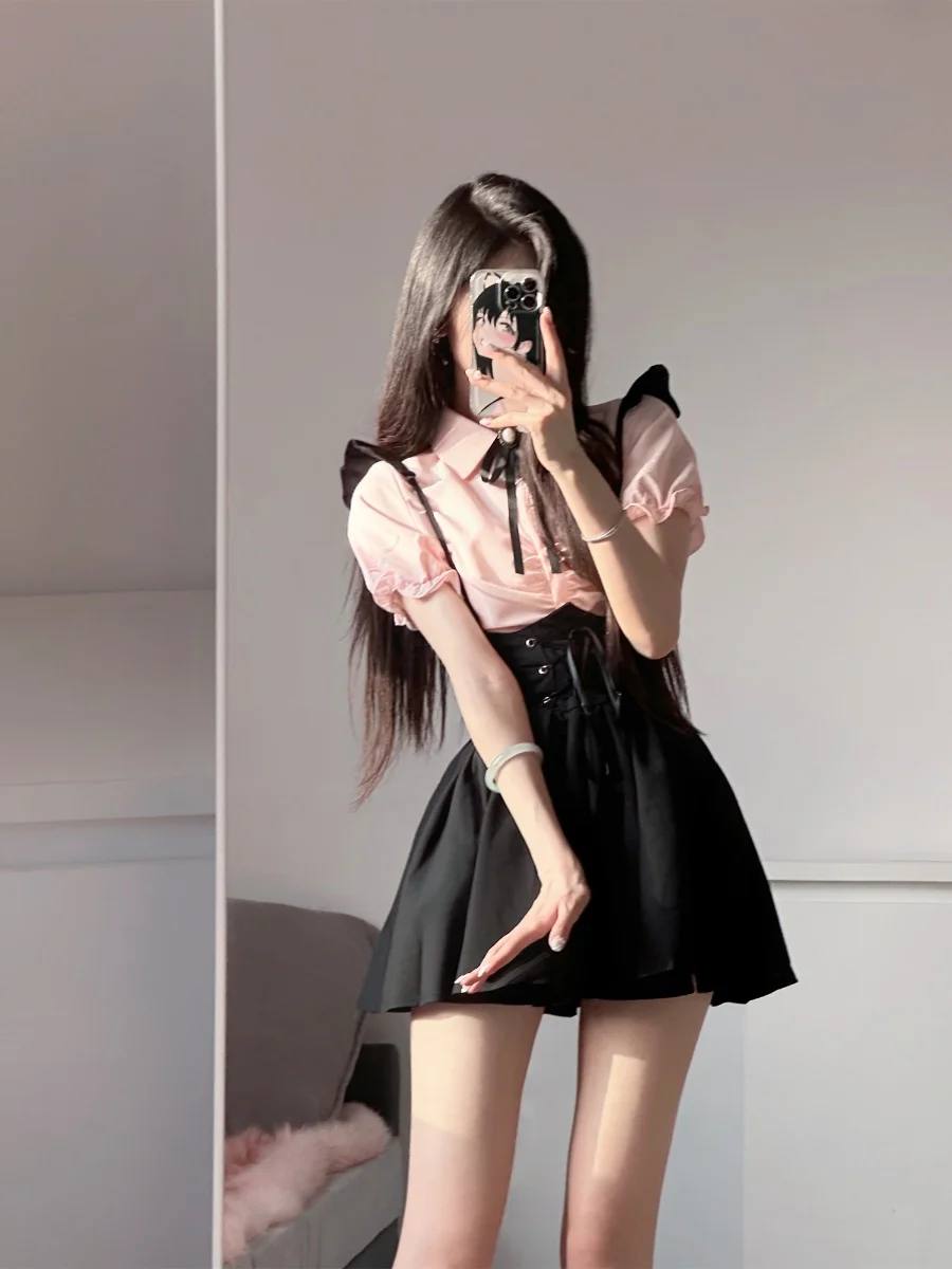 高校生デート服の選び方：黒とピンクのフレアドレスセットで夏のデートをスタイルアップ