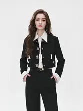 黒のデザイン職業短丈ジャケット【女性用・長パンツ・極上の柔らかさ・上品スタイル】（セットアップ対応）
