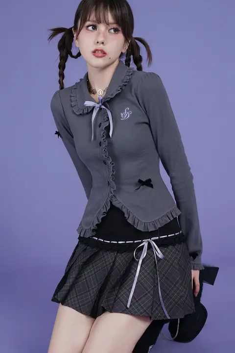 ニットカーディガン レディース グレー 着痩せ 甘辛MIX フェミニン キュート 「SagiDolls」