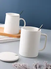 マット仕上げの陶器製カップ【フタ・スプーン付き・レトロデザイン・コーヒーカップ・家庭用】