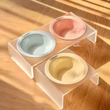 BD アクリル製 猫用食器スタンドと陶器製ボウルセット【カラフルな鉄製フレーム・小型犬対応】