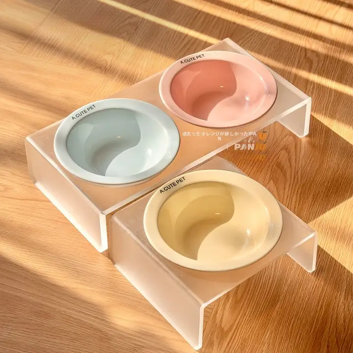 BD アクリル製 猫用食器スタンドと陶器製ボウルセット【カラフルな鉄製フレーム・小型犬対応】