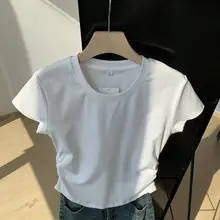 デザイン性に優れたグレーのショートスリーブTシャツ【フィット感・ウエストシェイプ】