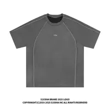 レトロラインデザインのゆったりフィット半袖Tシャツ【メンズ・ヒップホップスタイル】