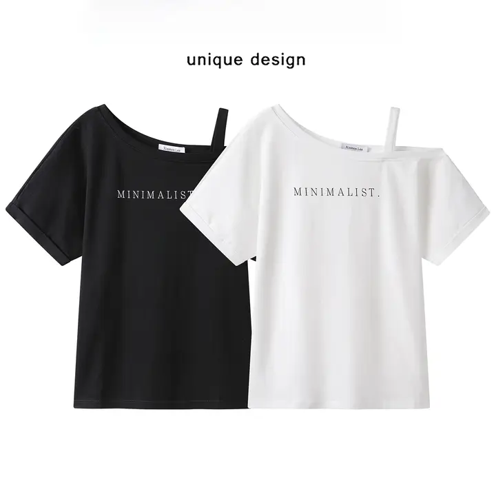 トップス レディース 半袖Tシャツ キャミソール アシンメトリー ワンショルダー ショート丈 シンプル きれいめ 上品 甘辛MIX カジュアル 韓流 着痩せ 「XinmonLee」