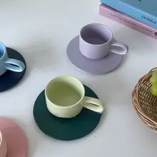 モダンデザインのマットカラー陶器マグカップ【香芋紫・カフェオレボウル付き】