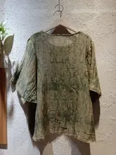 夏用 軽やかで透け感のある麻リネンプリントトップス【ゆったりシルエット・カジュアルデザイン】（セットアップ対応）