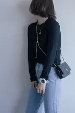 レディース 薄手 長袖 Tシャツ【スリムフィット・単色・通勤用・霧がかった青・ブラック】