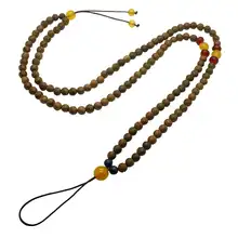 天然鶏羽木製ネックレスペンダント【ロープ付き・玉器と蜜蝋使用・長いストラップ】