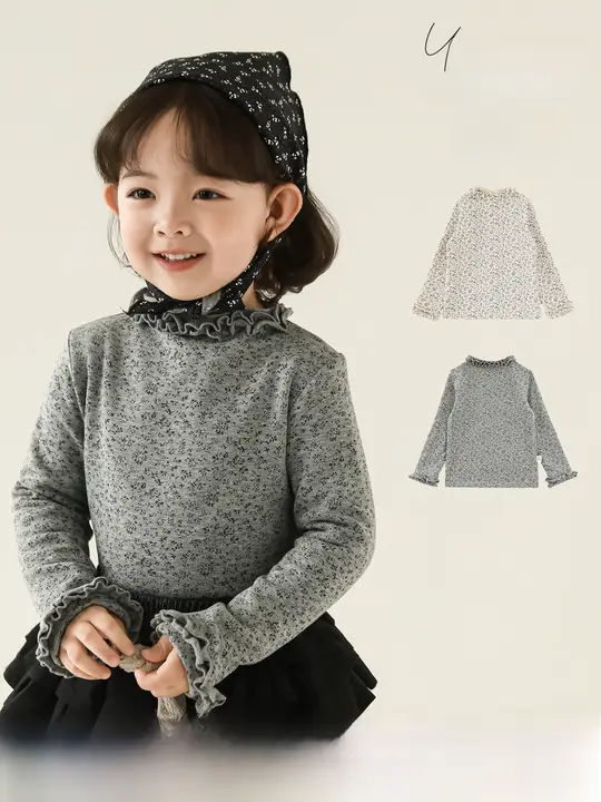 小さな女の子にぴったりのフラワープリント長袖Tシャツ【柔らかな肌触り・着やすいデザイン】（セットアップ対応）