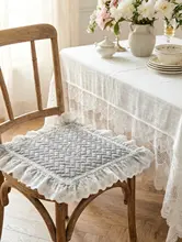 刺繍レース付き防滑クッション椅子マット【コットン製・リバーシブル・取扱簡単】（セットアップ対応 ）