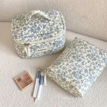 フローラルデザインの大容量コスメポーチ【持ち運び便利・化粧品収納用】