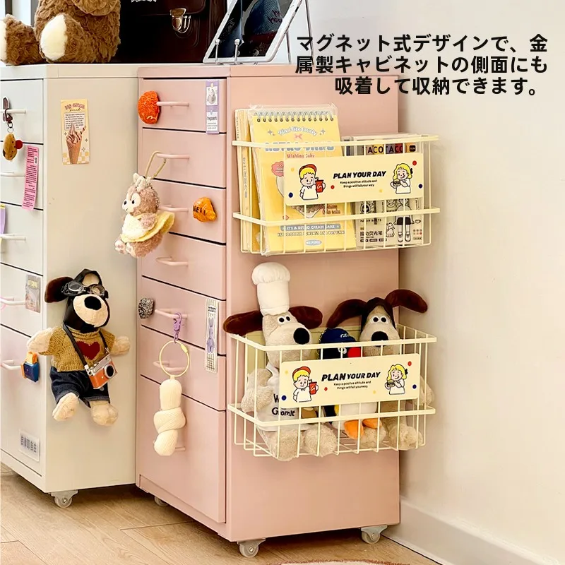 アイアン製デスクキャビネット：馬カロネ色の卡通風収納棚で小空間をスタイリッシュに整える