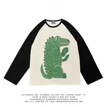 アートデザインのスタンディングワニラウンドシリーズTシャツ【長袖・ラグラン袖】