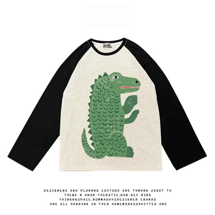 アートデザインのスタンディングワニラウンドシリーズTシャツ【長袖・ラグラン袖】