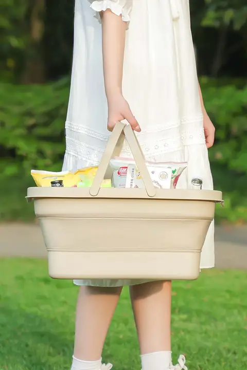 アウトドア用折りたたみ収納ボックス【ピクニック用・キャンプ用・収納バスケット】