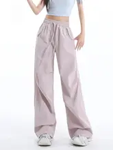 粉色の速乾性ワッシャー加工カーゴパンツ【女性用・薄手・フィット・ウエストゴム】