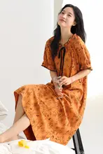 植物柄の家居服 ロングワンピース【夏用・半袖・胸パッド付き・コットン】