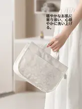 コスメポーチ 乾湿分離 自立 大容量 手提げ 側面メッシュ 通気性 水切り