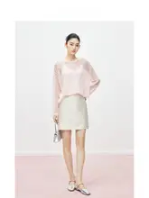 スカート レディース Aライン サテン シルクウール混 タイト ミニ丈 きれいめ 上品 春秋 「MandyZhang」