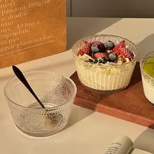 高級感あるストライプデザインのガラスボウル【デザート・ヨーグルト・サラダ・アイスクリーム用】