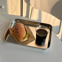 スタイリッシュなステンレス製長方形トレー【カフェ・ティー・ケーキ用】