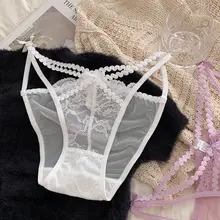 フランス風レースデザインの低腰女性用下着【快適・透かし編み・リボン付き】